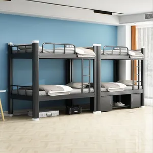 금속 로프트 침대 하이 퀄리티 헤비 듀티 스틸 유럽 나무 이층 침대-성인 더블 퀸 사이즈 침실 가구 홈 침대