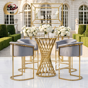Modern Rose Gold Stainless Steel Marble Top Cocktail Station Restaurant High <b>Bar</b> <b>Tables</b> and Chairs for Hotel Use - Product Image 4