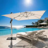 Parasol de terrasse inclinable multi-angles en aluminium avec plateau de fixation supérieur, garnitures en aluminium et manivelle en aluminium
