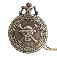 Collar con Colgante Metálico Vintage de One Piece, Reloj de Bolsillo con Diseño de Calavera Pirata de Luffy, con Cadena, Regalo de Anime