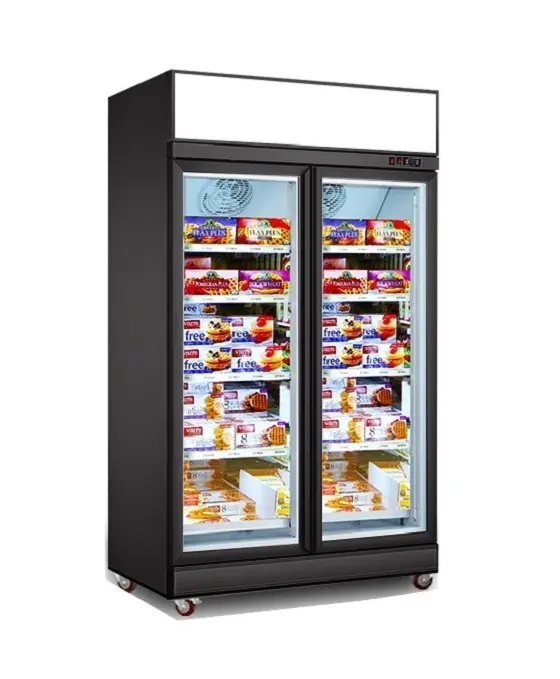 Коммерческий вертикальный холодильник с 2 дверцами, холодильник для замороженных продуктов, холодильник для мороженого, вертикальный морозильник