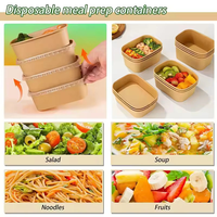 Bols et gobelets carrés en papier biodégradable à paroi simple, de qualité alimentaire, jetables, pour salades, 300 pièces par boîte