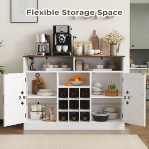<span class=keywords><strong>Buffet</strong></span> en <span class=keywords><strong>bois</strong></span> de style farmhouse avec prises électriques <span class=keywords><strong>et</strong></span> casier à vin - Meuble multifonctionnel pour cuisine, salon/salle à manger - Product Image 3