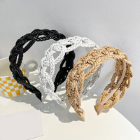 Creative cuir tresse tissé à la main bandeau personnalité large bord bandeau coréen doux mode couleur unie creux cheveux paquet