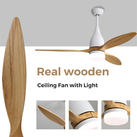 Ventilateur de plafond moderne à économie d'énergie OEM ODM avec télécommande en bois, moteur DC, 3 pales, 52 pouces, avec lumière LED
