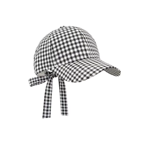批发<span class=keywords><strong>2026</strong></span>新品春夏时尚时尚男女通用方格图案棒球帽打结蝴蝶结封口普通面料 - Product Image 2