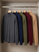 Pull décontracté pour homme gris foncé à col montant, tricoté, à boutons sur le devant, manches longues, col montant, chaud pour l'hiver