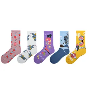 Professional Manufacture colorful patterns letter animals cute cartoons Strawberry fruit funny socks custom logo socks