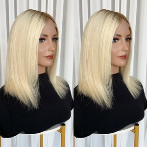 Peluca <span class=keywords><strong>de</strong></span> Cabello Humano Virgen <span class=keywords><strong>de</strong></span> Corte Medio <span class=keywords><strong>de</strong></span> Lujo para Mujeres Blancas, con Reflejos Rubios, Corte Bob, Cutícula Alineada, Cabello Europeo, Frente <span class=keywords><strong>de</strong></span> Encaje, Sin Pegamento - Product Image 2
