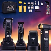 Kit de barbier professionnel 5 en 1, tondeuse à cheveux, coupe-cheveux, après-rasage, vaporisateur nano et ventilateur turbo avec boîte cadeau portable