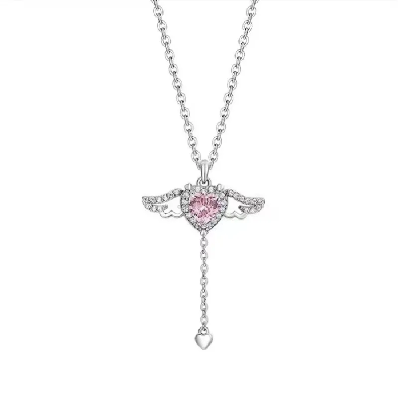 Factory Price Stainless Steel Heart Angel Wings Necklace Unique Design Fashion Women Jewelry