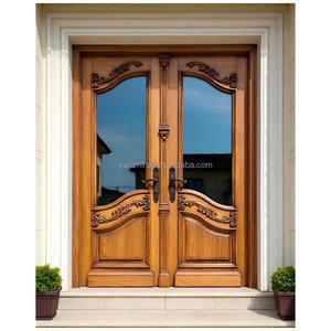 Porta d'Ingresso a <span class=keywords><strong>Doppia</strong></span> <span class=keywords><strong>Anta</strong></span> in Legno Massello Intagliato di Alta Qualità con <span class=keywords><strong>Vetro</strong></span> per Ville - Product Image 1