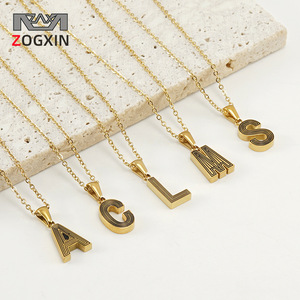 ZOGXIN Letter Necklace 18K Gold Plated Stainless Steel Alphabet Pendant Unisex Everyday Wear - Product Image 1