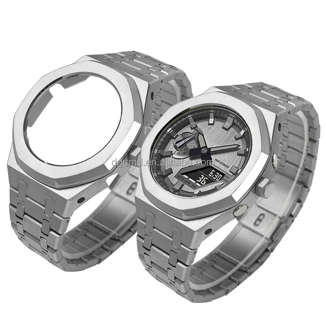 On SALE GM2100 Mod Kit Gold Metal Case with Crown Stainless Steel Strap GA-2100 GA2110 GA-B2100 Replacement Watch Parts