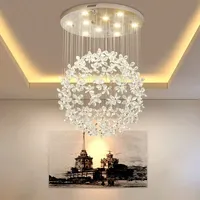 Moderne Cristal Clair K9 Plafonniers Fleur Boule Escalier GU10 LED Lumières Suspendues pour Villa Lustre Éclairage Hôtels