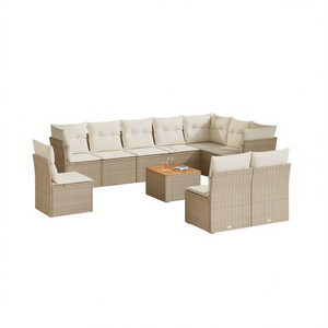 Ensemble de canapés de jardin en rotin beige, mobilier d'extérieur avec coussins en mousse haute densité, design contemporain imperméable - Product Image 1