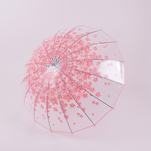 <span class=keywords><strong>Parapluie</strong></span> droit <span class=keywords><strong>pas</strong></span> <span class=keywords><strong>cher</strong></span> pour femmes avec fleur transparente imprimée Logo personnalisé poignée ABS transparente matériau POE pour les jours de pluie - Product Image 2