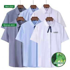 Chemises formelles d'été anti-plis personnalisées avec logo brodé OEM pour hommes en coton/fibre de bambou à manches courtes - Product Image 2