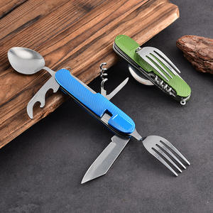 Ensemble de couverts de voyage pliables multifonctions en acier inoxydable avec couteau, fourchette, cuillère et ouvre-bouteille pour le camping et la randonnée en plein air - Product Image 2