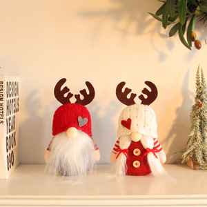 Wholesale Couple Style <b>Christmas</b> Gnome Doll Red & White Knit Hat <b>Reindeer</b> Horn Gnome Holiday Gift Ornament - Product Image 3