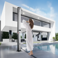 Colonne de douche solaire chromée 2 modes avec jets pluie et massage, autoportante pour jardin, piscine et cour arrière