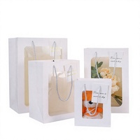 Sac cadeau en papier de luxe avec fenêtre transparente en PVC et poignée pour fleuriste, mariage, fête, emballage cadeau