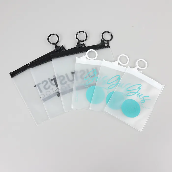 Custom Logo Printed PVC Jewelry Plastic Zipper Bag Reusable Frosted Jewelry Packaging Zip Lock Bag