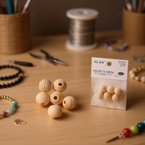 Perline in legno naturale Ilan da 16 mm, perline rotonde in legno per la creazione di gioielli - Product Image 2