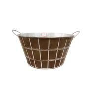 Perlengkapan Taman Pot Bunga Tanaman dengan Pegangan Logam Dekoratif Rustic untuk Dalam Ruangan, Ember Penanam Galvanis, Vas untuk Rumah & Taman