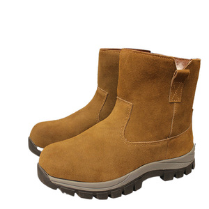 Men Snow Boots <b>Wool</b> Lined Warm Winter Mid Heel Solid Color Work Boots - Product Image 5