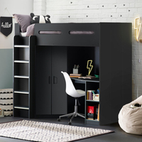 Cadre de lit mezzanine en bois pour enfants direct d'usine dormeur en hauteur avec étagère intégrée et armoire coudée