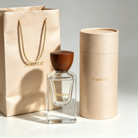 Flacon de parfum en verre carré vide de luxe personnalisé de 50 ml et 100 ml avec boîte d'emballage, flacon de parfum en verre de 30 ml avec bouchon en bois
