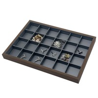Plateau à bijoux carré en bois personnalisé, en noyer, enveloppé de PVC, 12 à 24 compartiments, en cuir gris crème, pour ranger et présenter des bagues, des colliers, etc.