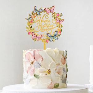 Décoration de gâteau romantique en acrylique écologique, 6 couleurs, fleurs et papillons, pour anniversaire et mariage - Product Image 2