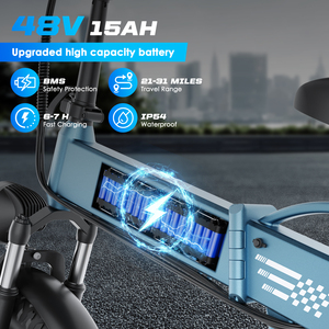 Bicicleta Eléctrica Plegable, Batería Extraíble de 48 V 15 Ah, Bicicleta Eléctrica de 35-50 km, Neumático Grueso de 20 <span class=keywords><strong>X</strong></span> 4.0 Pulgadas, Bicicleta Eléctrica de 7 Velocidades para Todo Terreno - Product Image 3