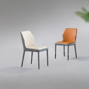 Two Tone Eco-Friendly Faux Leather Upholstered Quilted Luxury Modern Dining Room Accent <b>Chairs</b> <b>Padded</b> Curved Seats Home - Product Image 3