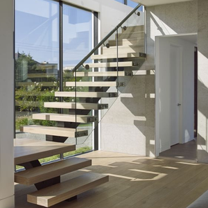 Projet de villa, escalier en bois et en acier, détails, escaliers intérieurs avec plateforme - Product Image 2