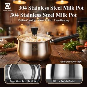 Olla para Leche Zhenneng de 16 cm, Acero Inoxidable 304, Apta para Inducción, con Tapa Metálica, Acabado Espejo, para Cocina Doméstica - Product Image 1