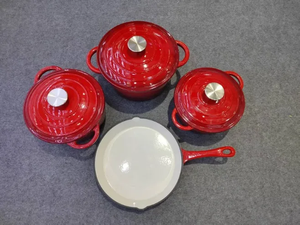 Ensemble de casseroles en fonte <span class=keywords><strong>émaillée</strong></span> 4 pièces, <span class=keywords><strong>cocotte</strong></span> avec couvercle, ensemble de cuisine robuste, résistant au <span class=keywords><strong>four</strong></span>, durable, pour la cuisine à domicile - Product Image 3