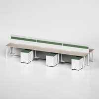 Poste de travail en banc pour 6 personnes avec écran de séparation en tissu, support pour ordinateur et piédestal mobile pour bureau à aire ouverte