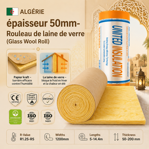Rouleau d'isolation en <span class=keywords><strong>laine</strong></span> <span class=keywords><strong>de</strong></span> <span class=keywords><strong>verre</strong></span> jaune 50 mm EN13162 avec barrière <span class=keywords><strong>vapeur</strong></span>, simple face en papier kraft, pour structure en acier - Marché Algérien - Product Image 1
