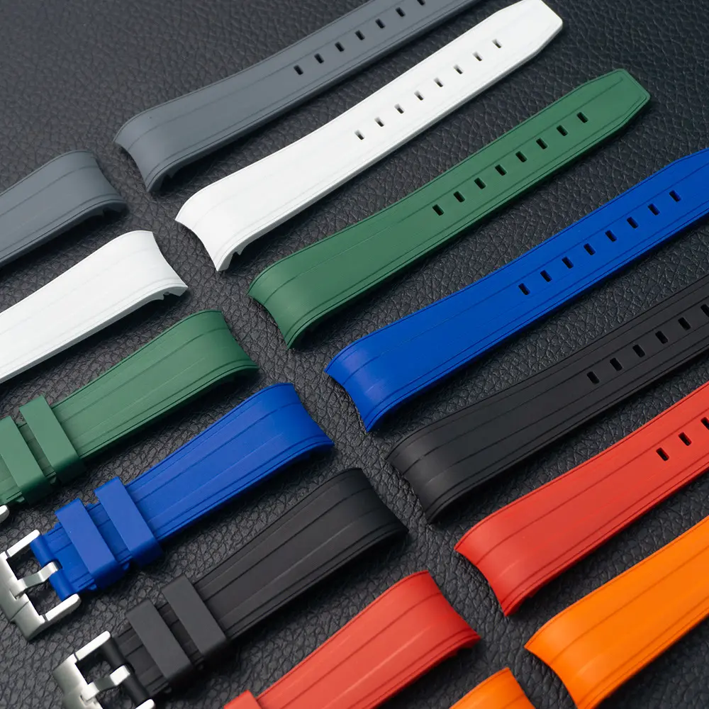 21MM Sport Diving Waterproof Bracelet Textured Rubber Wrist Bands Belts Curved End Fluorine FKM Rubber Watch Strap Accessories