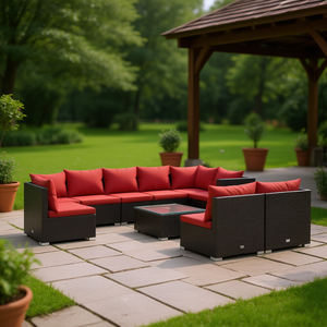 Ensemble de salon de jardin en rotin brun avec structure en acier thermolaqué pour espaces extérieurs - Product Image 2