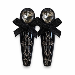 Faux ongles à presser noirs à paillettes, style gothique avec strass, pour manucure spectaculaire, idéaux pour fêtes et cosplay - Product Image 5
