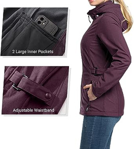 Giacca Softshell da <span class=keywords><strong>donna</strong></span> 100% poliestere con cappuccio rimovibile, giacca a vento cappotto foderato in caldo pile impermeabile - Product Image 3