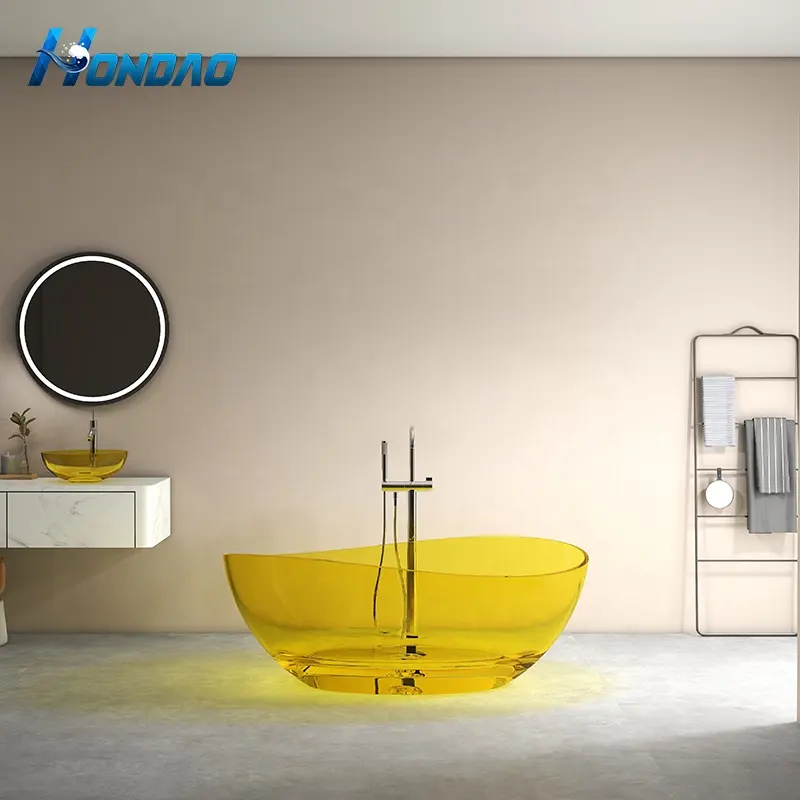Yüksek kalite Oval şekil sanat tasarım reçine küvet sıcak satış katı yüzey banyo tasarım için Modern şeffaf reçine küvet