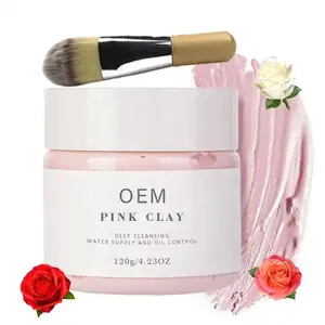 OEM Kaolin Organic Mud Mask Facial Products Vegan Purifying Australian Rose Pink Clay Mask With Brushes