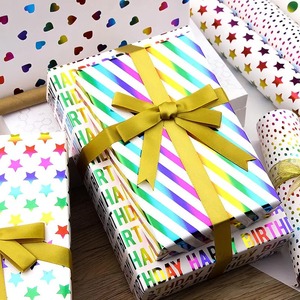 Happy Birthday Theme Gift <b>Wrap</b> Craft <b>Paper</b> <b>Roll</b> Double Sided PE Coated Metallized Recyclable Eco-Friendly 100GSM Packaging - Product Image 4