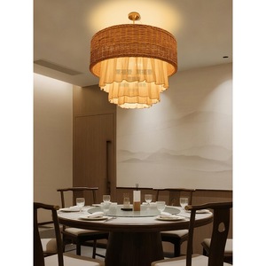 Chinese Style Rattan Chandelier Round E27 Gold 60cm 80cm 100cm For <b>Dining</b> Room Hotel Teahouse Restaurant <b>Lighting</b> - Product Image 2