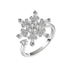 Anillo giratorio unisex de cobre chapado en oro con circonita, diseño de copo de nieve, ajustable, antiansiedad, sin cierre, que no se deslustra. - Product Image 1